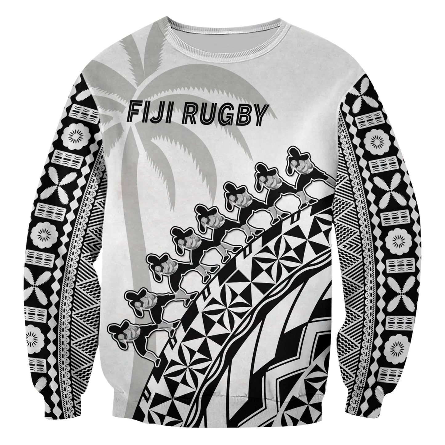 Custom Text And Number Fiji Rugby Sweatshirt Fijian Cibi Dance Tapa Pattern White
