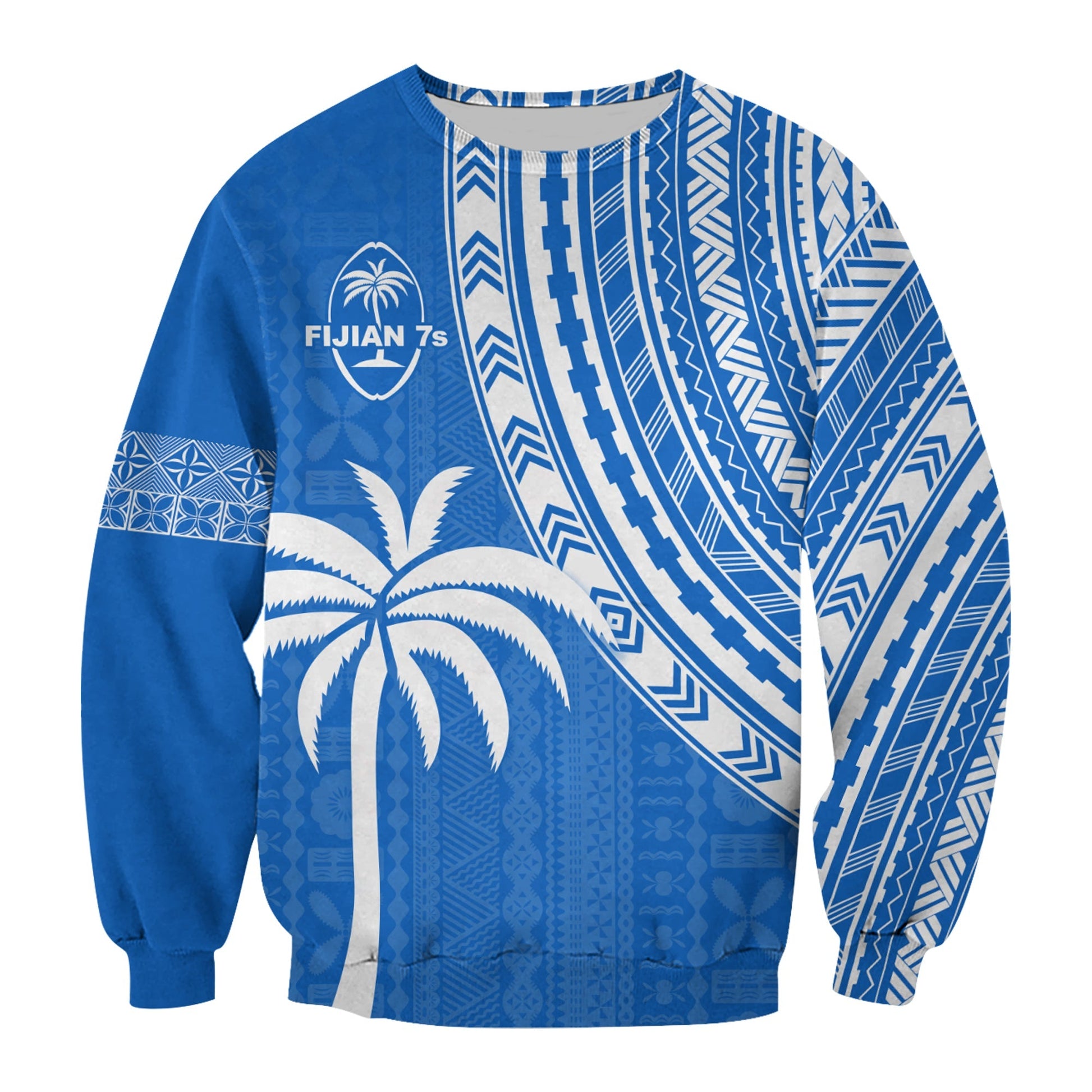 Fiji Rugby Sevens Sweatshirt Fijian 7s Tapa Polynesian Blue Ver.01
