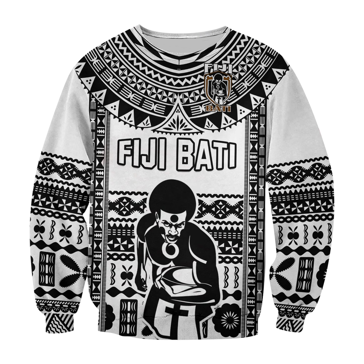 Custom Text And Number Fiji Rugby Sweatshirt Pacific The Bati Black Fijian Tapa