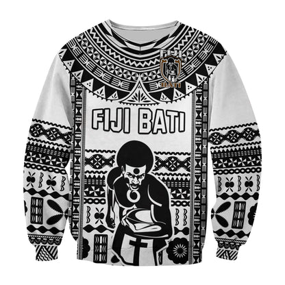 Custom Text And Number Fiji Rugby Sweatshirt Pacific The Bati Black Fijian Tapa