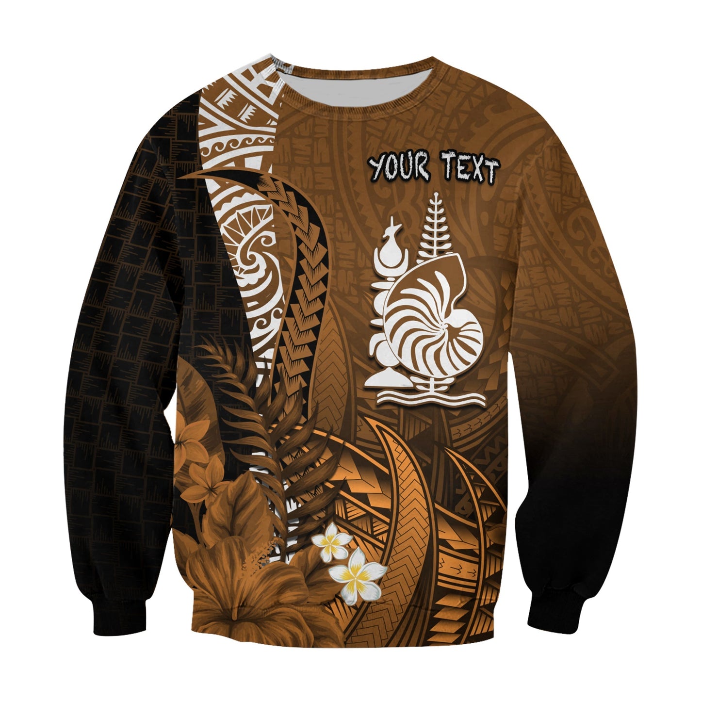 Custom Personalised New Caledonia Sweatshirt Nautilus Gold Polynesian Hibiscus