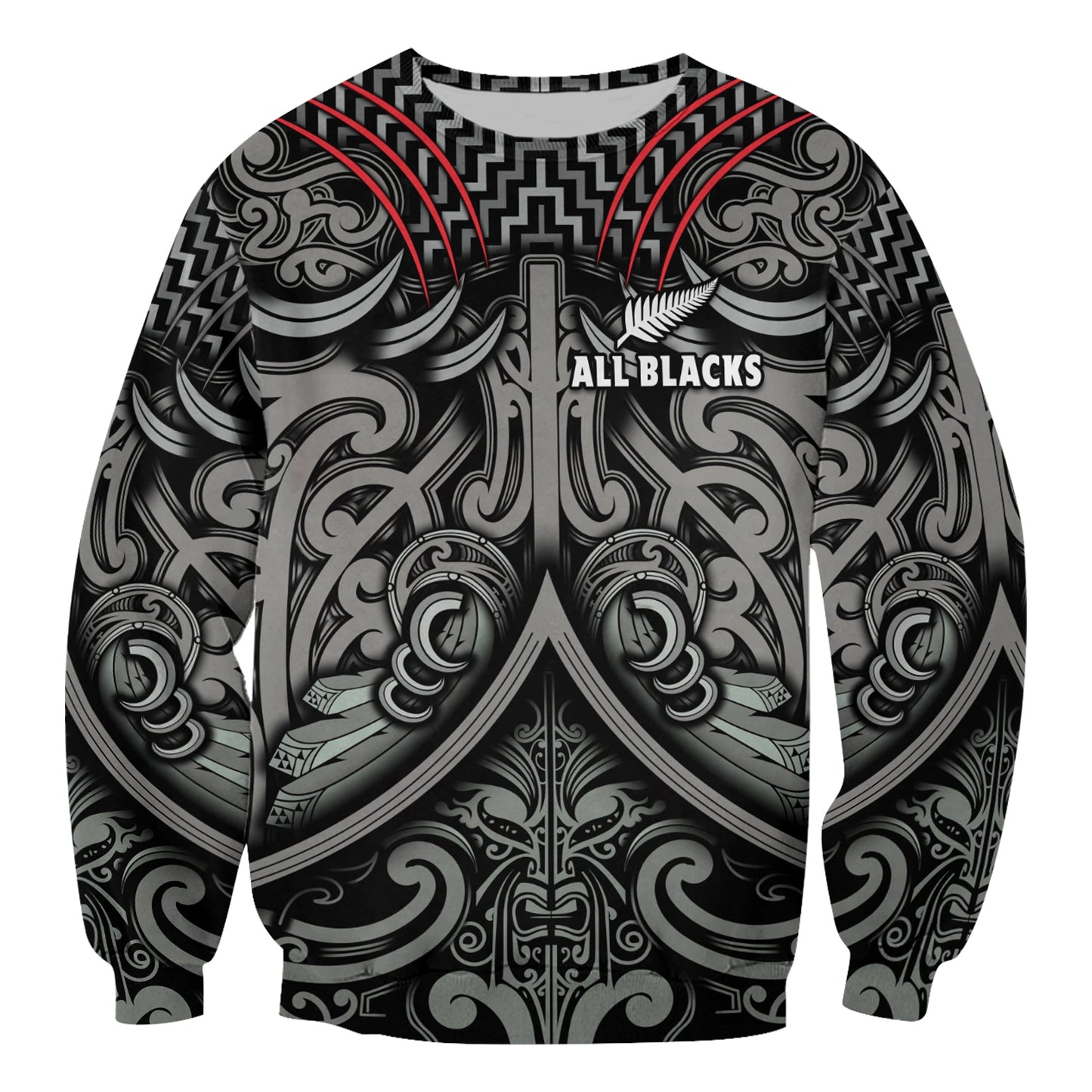 Custom Text and Number New Zealand Silver Fern Rugby Sweatshirt All Black NZ Maori Pattern