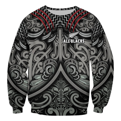 Custom Text and Number New Zealand Silver Fern Rugby Sweatshirt All Black NZ Maori Pattern