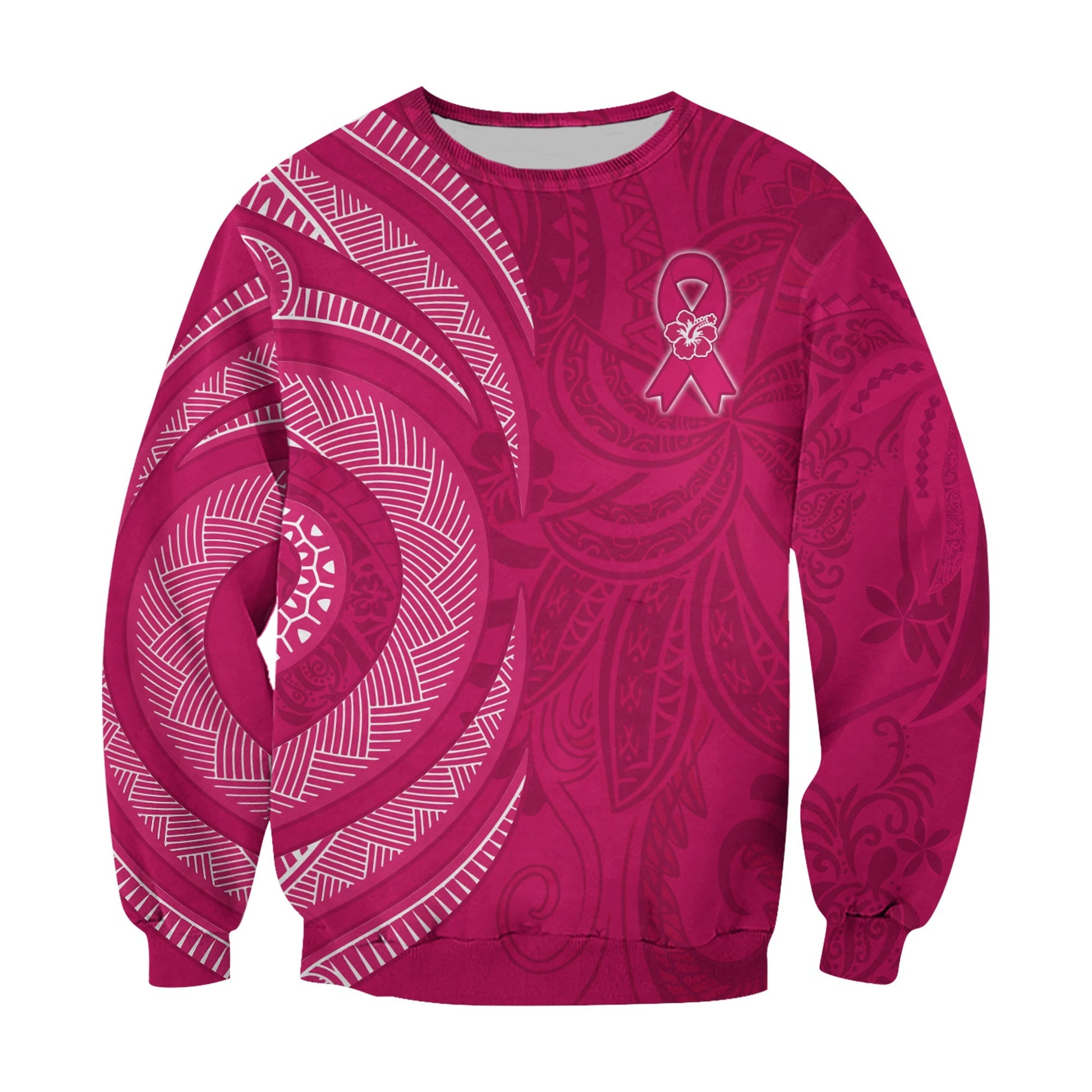 Breast Cancer Awareness Sweatshirt Hibiscus Polynesian No One Fights Alone