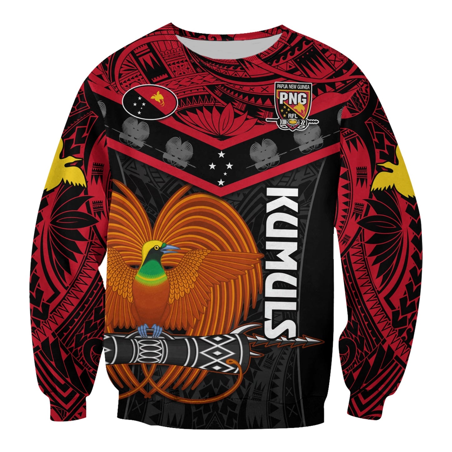 Custom Text And Number Papua New Guinea Rugby Sweatshirt PNG Kumuls Bird Of Paradise Black