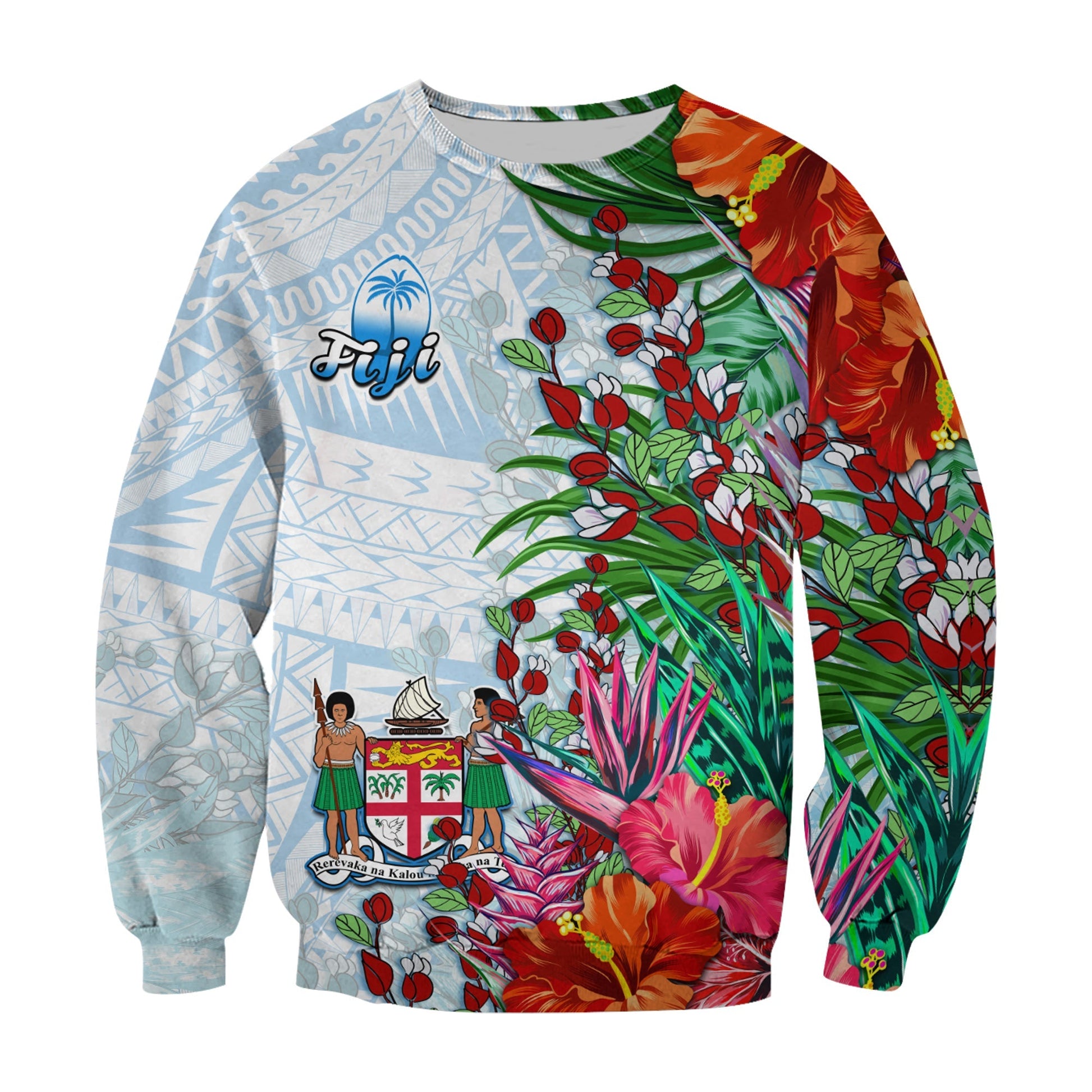 Fiji Sweatshirt Proud Fijian Tapa mix Tagimoucia Flowers