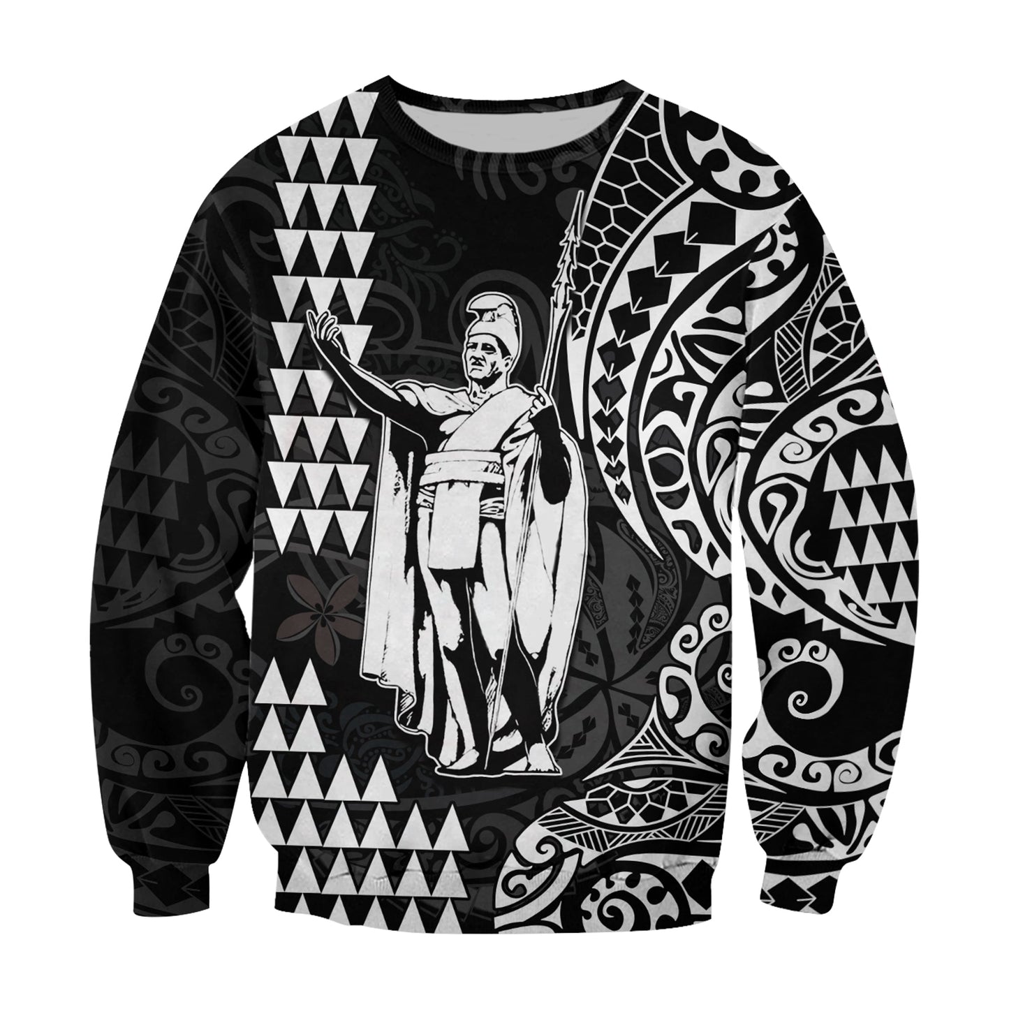 Hawaii Day Kakau Sweatshirt Proud To Be Hawaiian Black King Kamehameha and Kanaka Maoli