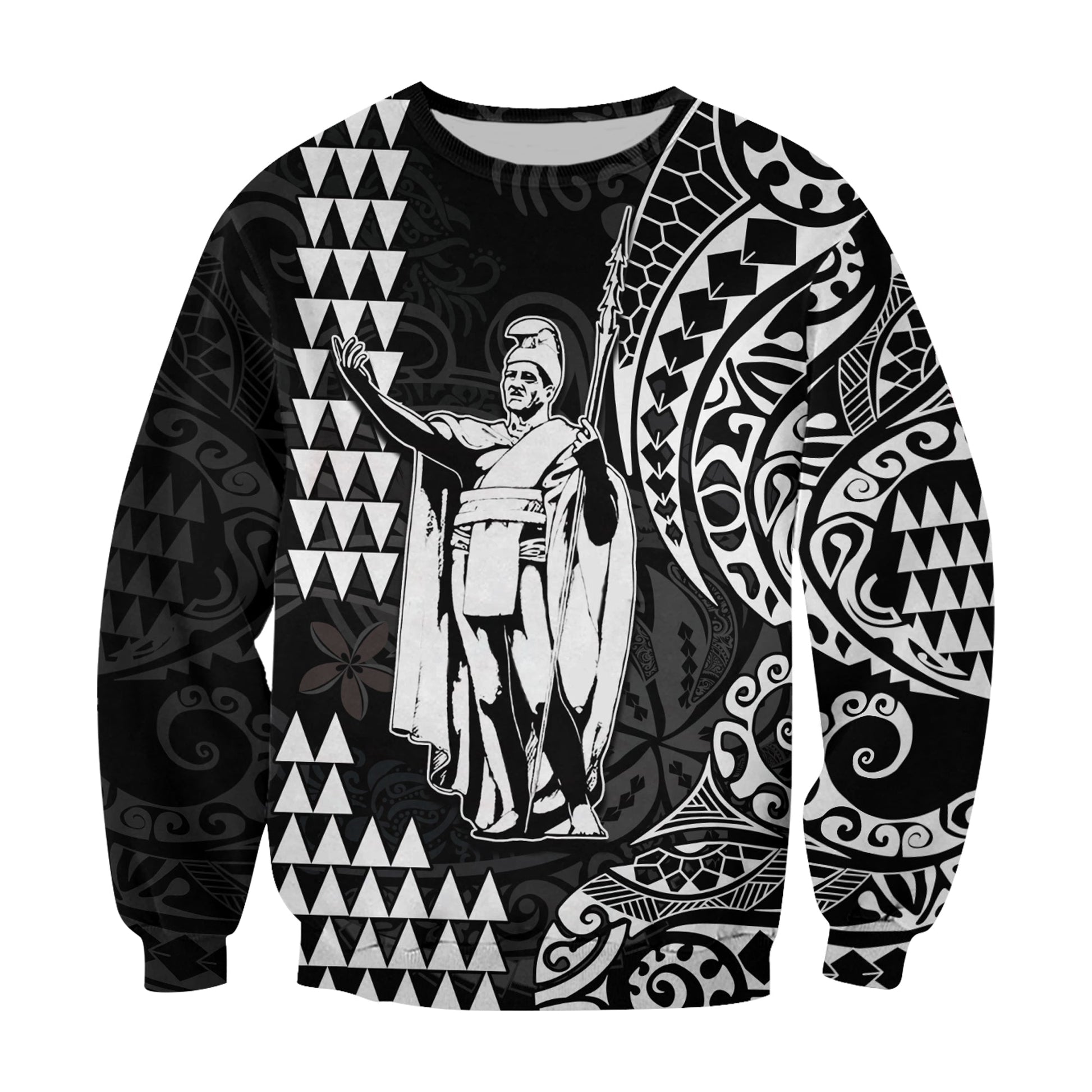 Hawaii Day Kakau Sweatshirt Proud To Be Hawaiian Black King Kamehameha and Kanaka Maoli
