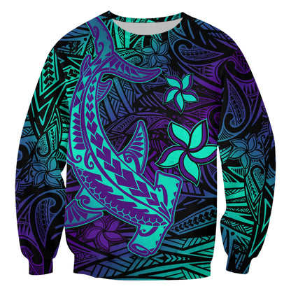 Custom Personalised Polynesian Sweatshirt Purple Paradise Hawaiian Tribal Hammerhead Shark