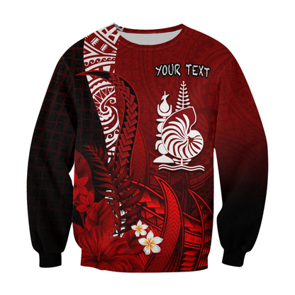 Custom Personalised New Caledonia Sweatshirt Nautilus Red Polynesian Hibiscus