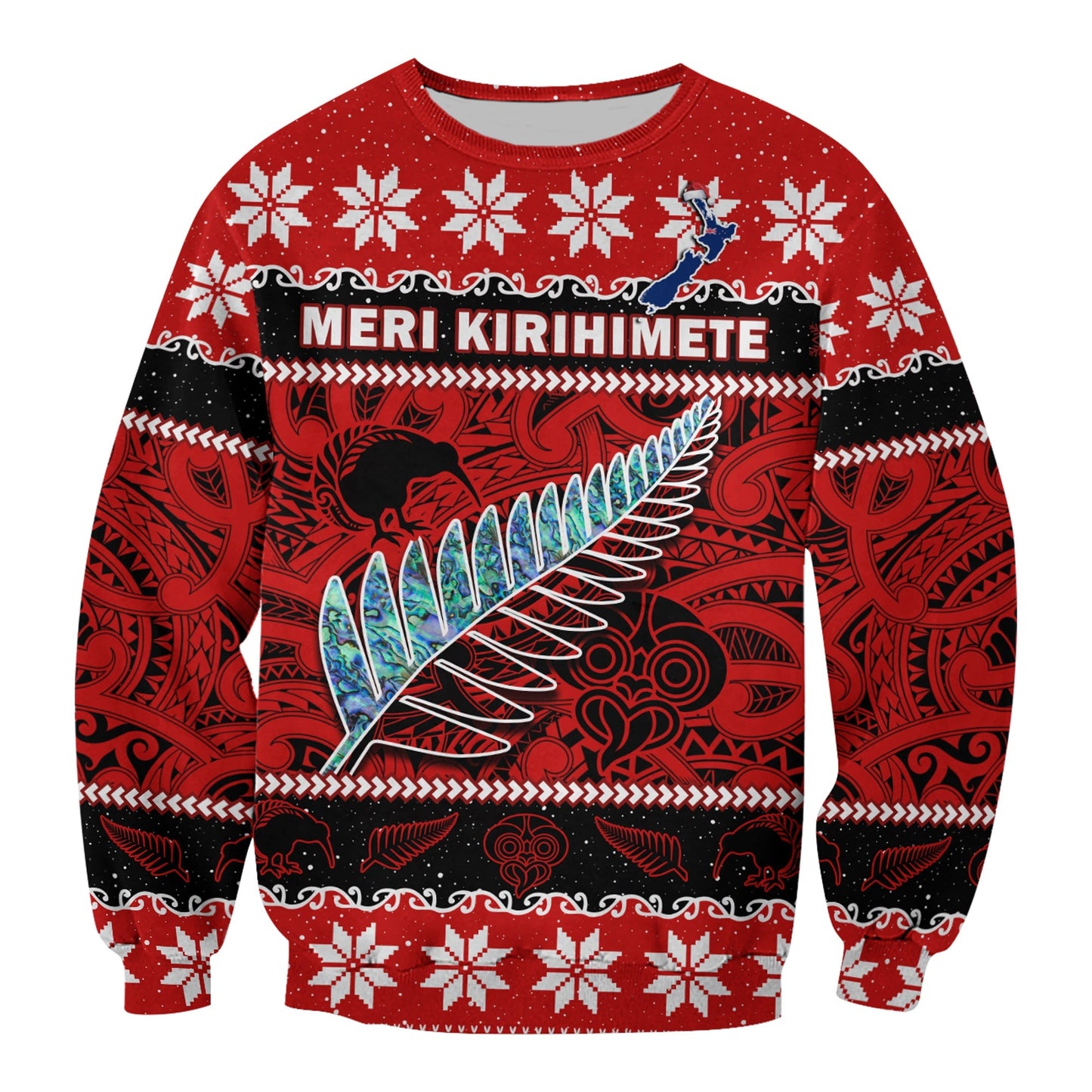 New Zealand Christmas Sweatshirt Paua Shell Silver Fern Meri Kirihimete