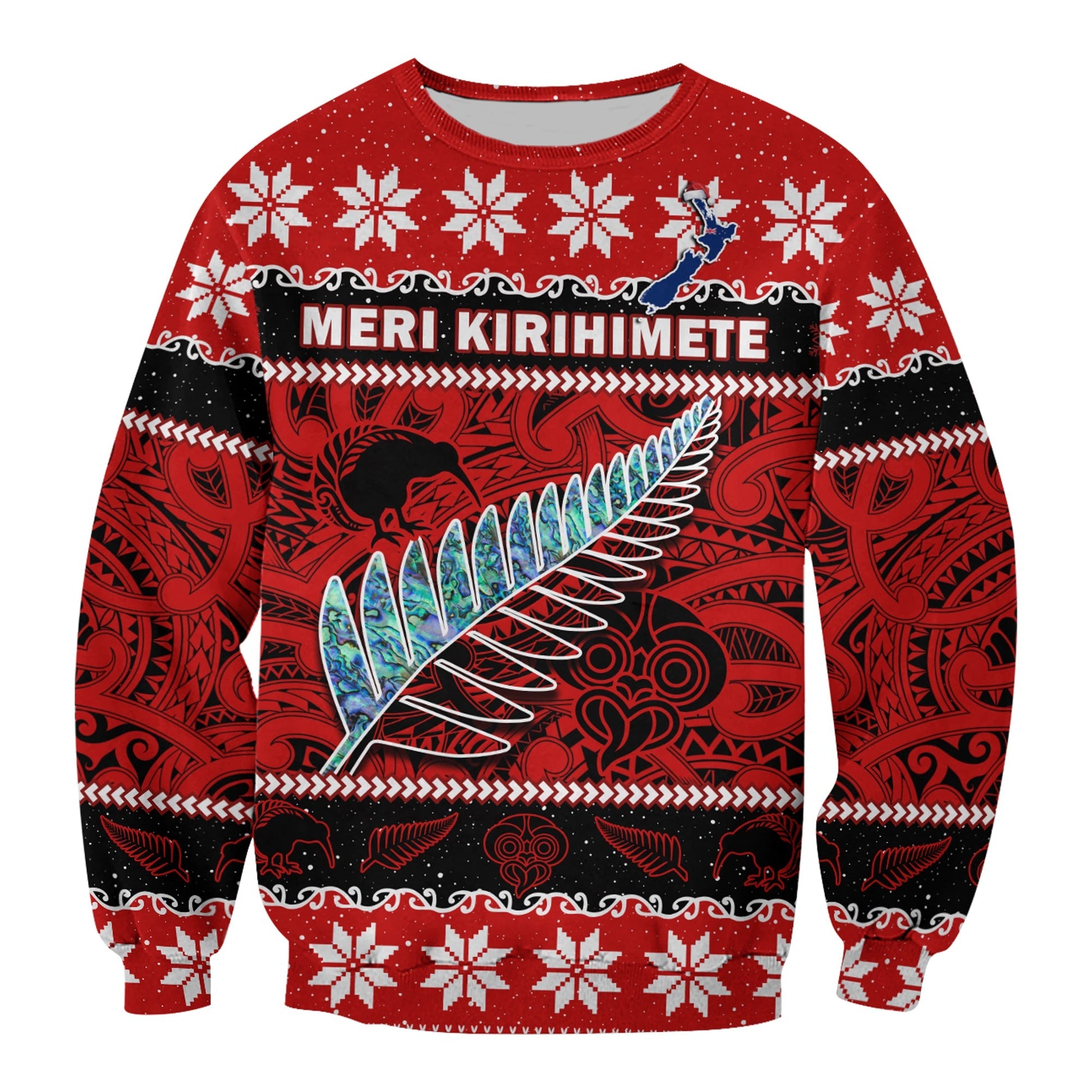 New Zealand Christmas Sweatshirt Paua Shell Silver Fern Meri Kirihimete