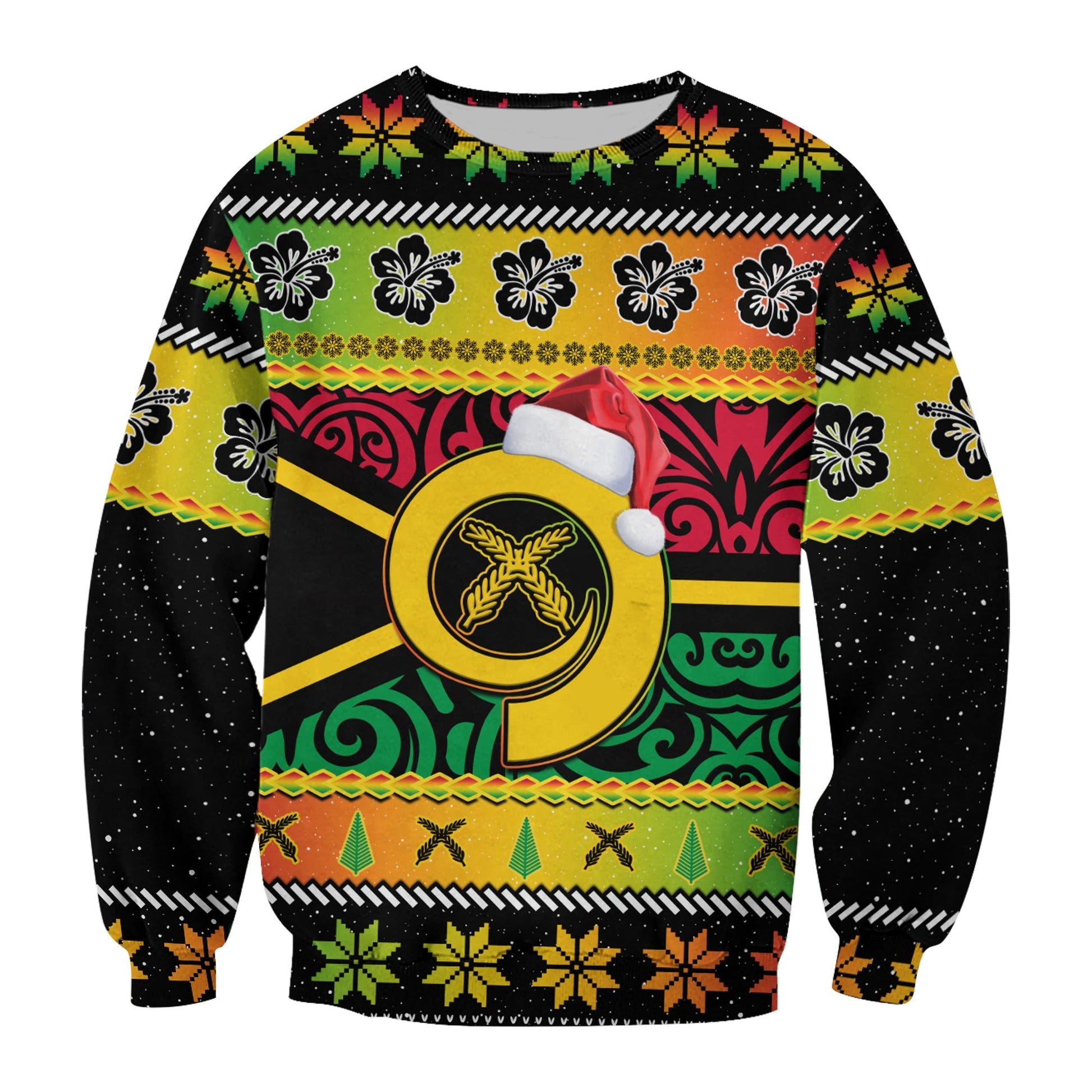 Vanuatu Christmas Sweatshirt Pig Tusk Polynesian Joyeux Noel Flag Art