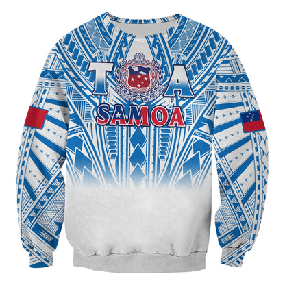Custom Text And Number Samoa Rugby Sweatshirt Personalise Toa Samoa Polynesian Pacific White Version