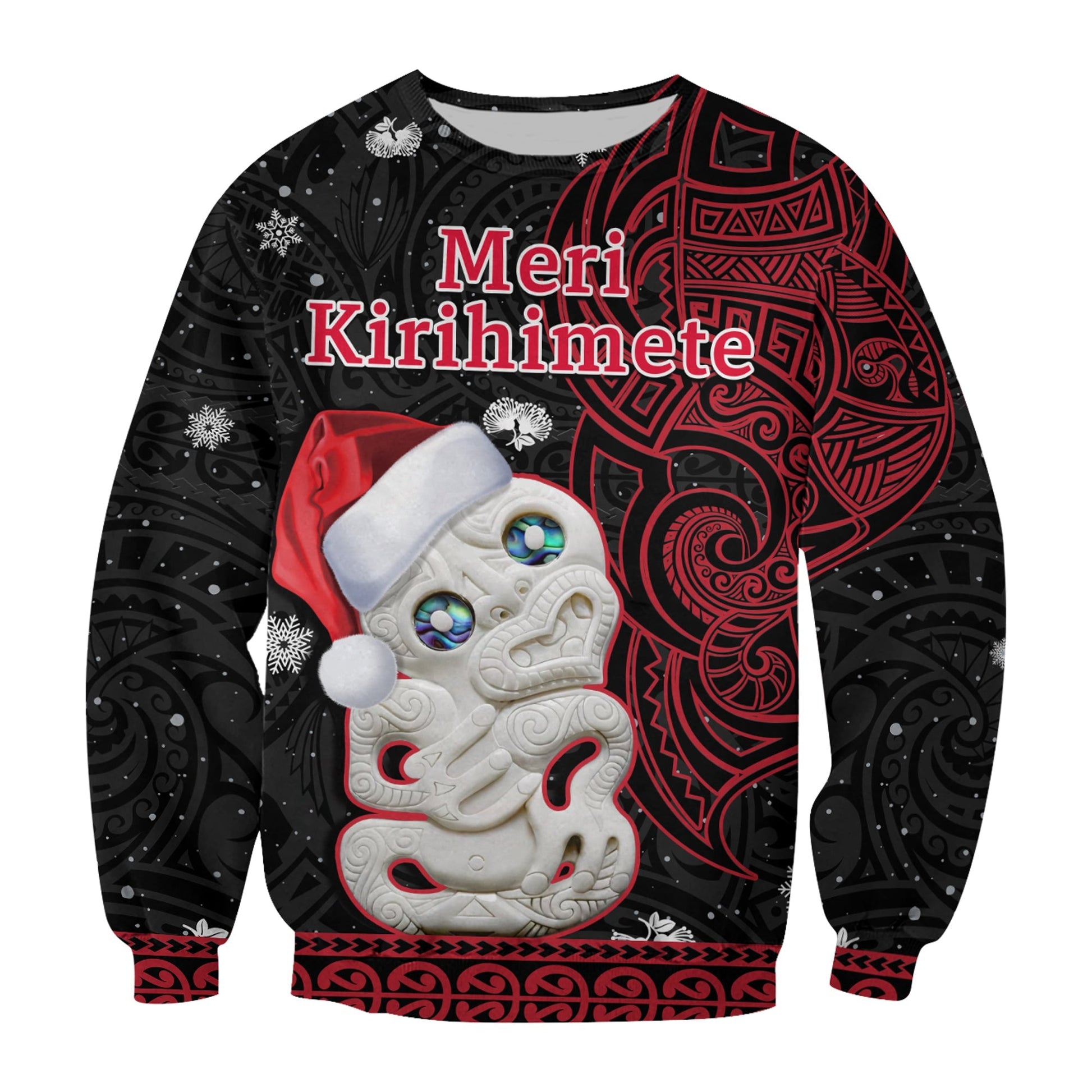 New Zealand Christmas Sweatshirt Hei Tiki Red Pohutukawa Meri Kirihimete