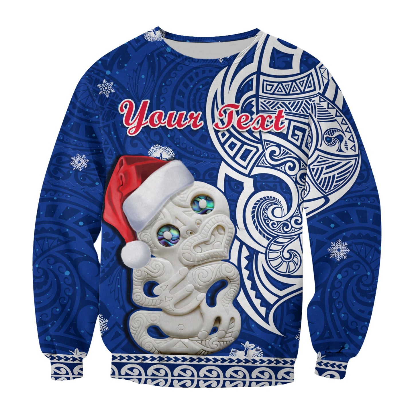 Custom Personalised New Zealand Christmas Sweatshirt Hei Tiki Blue Pohutukawa Meri Kirihimete