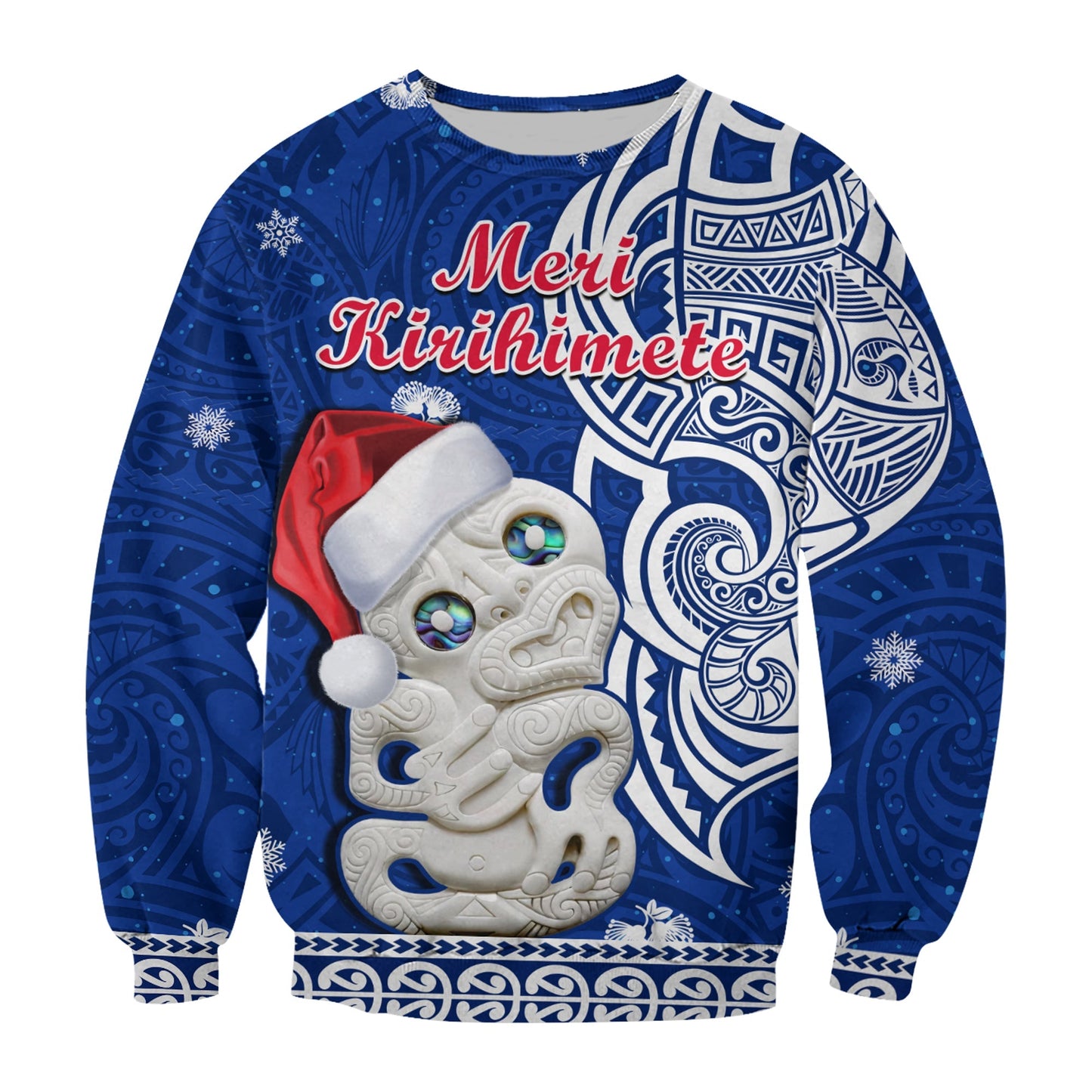 New Zealand Christmas Sweatshirt Hei Tiki Blue Pohutukawa Meri Kirihimete