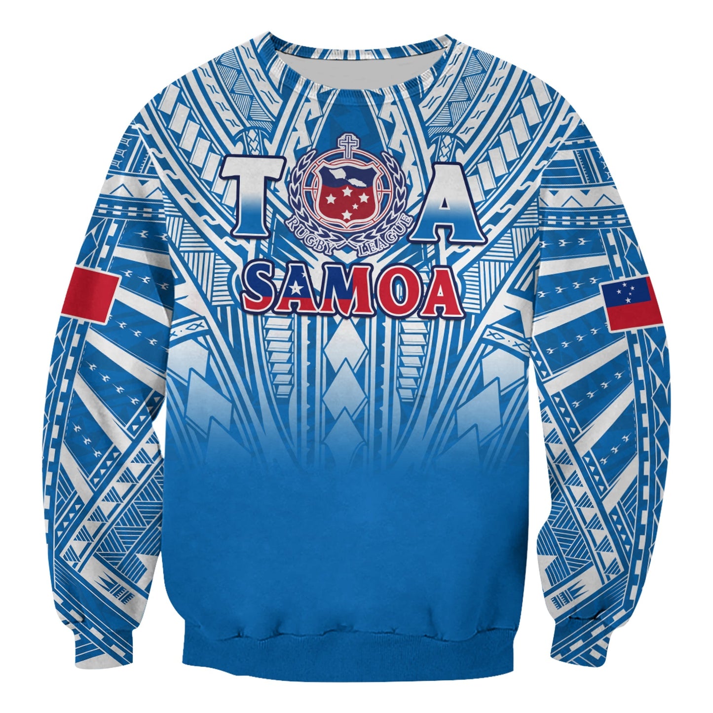 Custom Text And Number Samoa Rugby Sweatshirt Personalise Toa Samoa Polynesian Pacific Blue Version