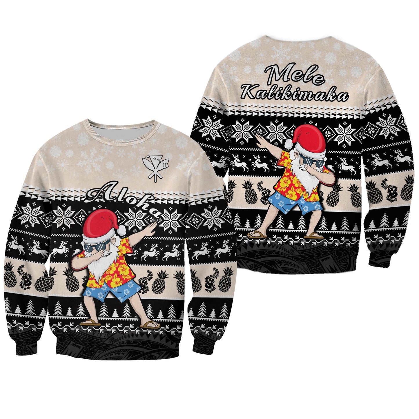 Hawaii Mele Kalikimaka Sweatshirt Dabbing Santa Black Merry Christmas