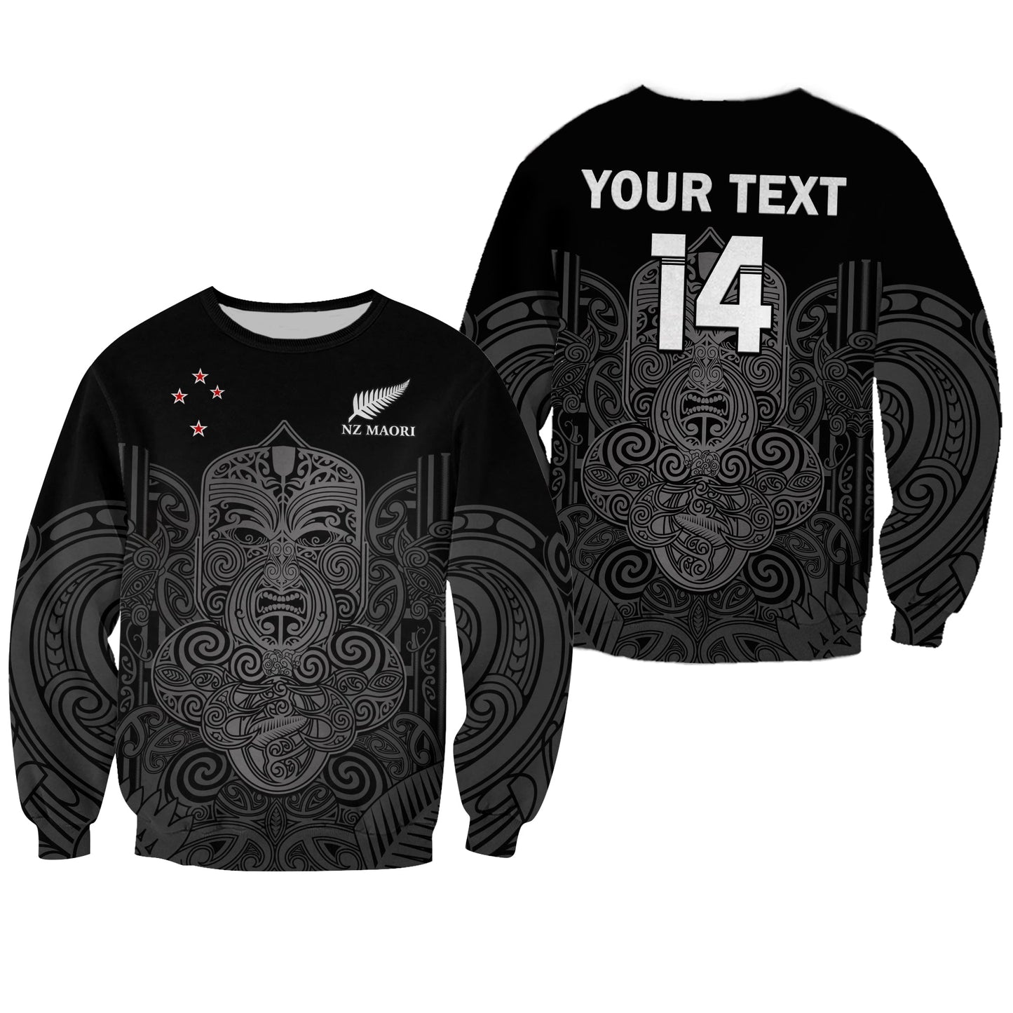 Custom Text And Number New Zealand Tiki Rugby Sweatshirt NZ Maori Koru Pattern