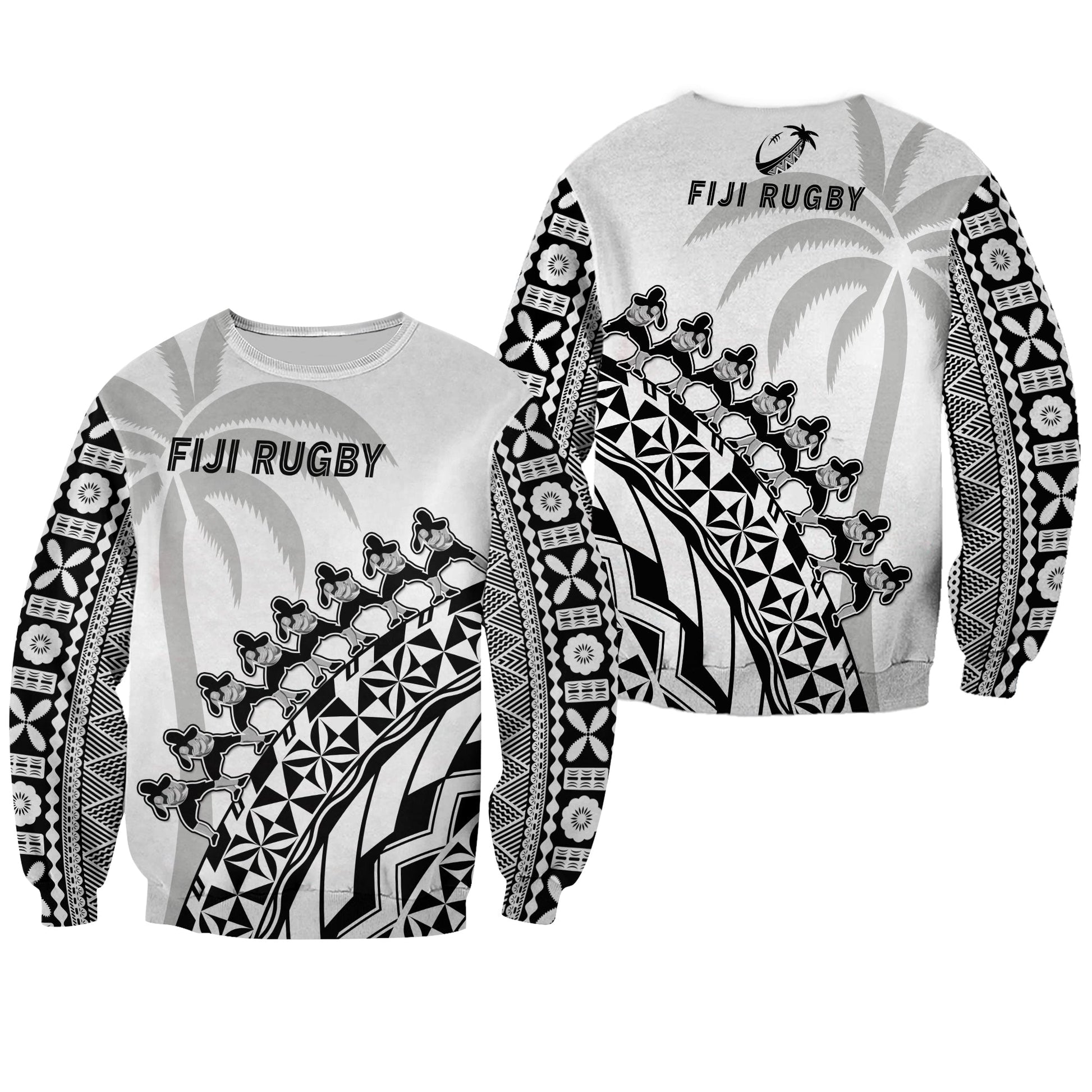 Fiji Rugby Sweatshirt Fijian Cibi Dance Tapa Pattern White