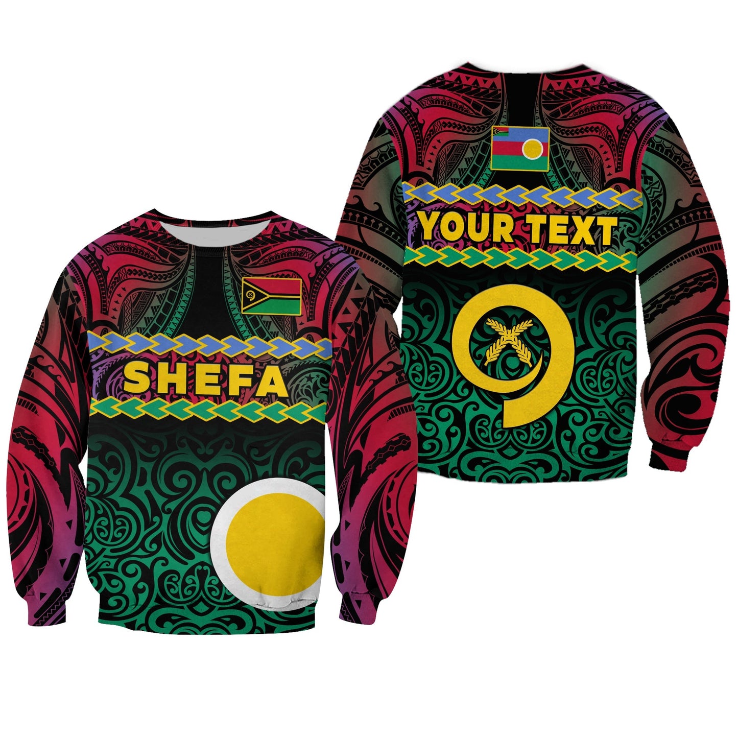 Custom Personalised Shefa Province Sweatshirt Vanuatu Pig Tusk Polynesian Flag Style