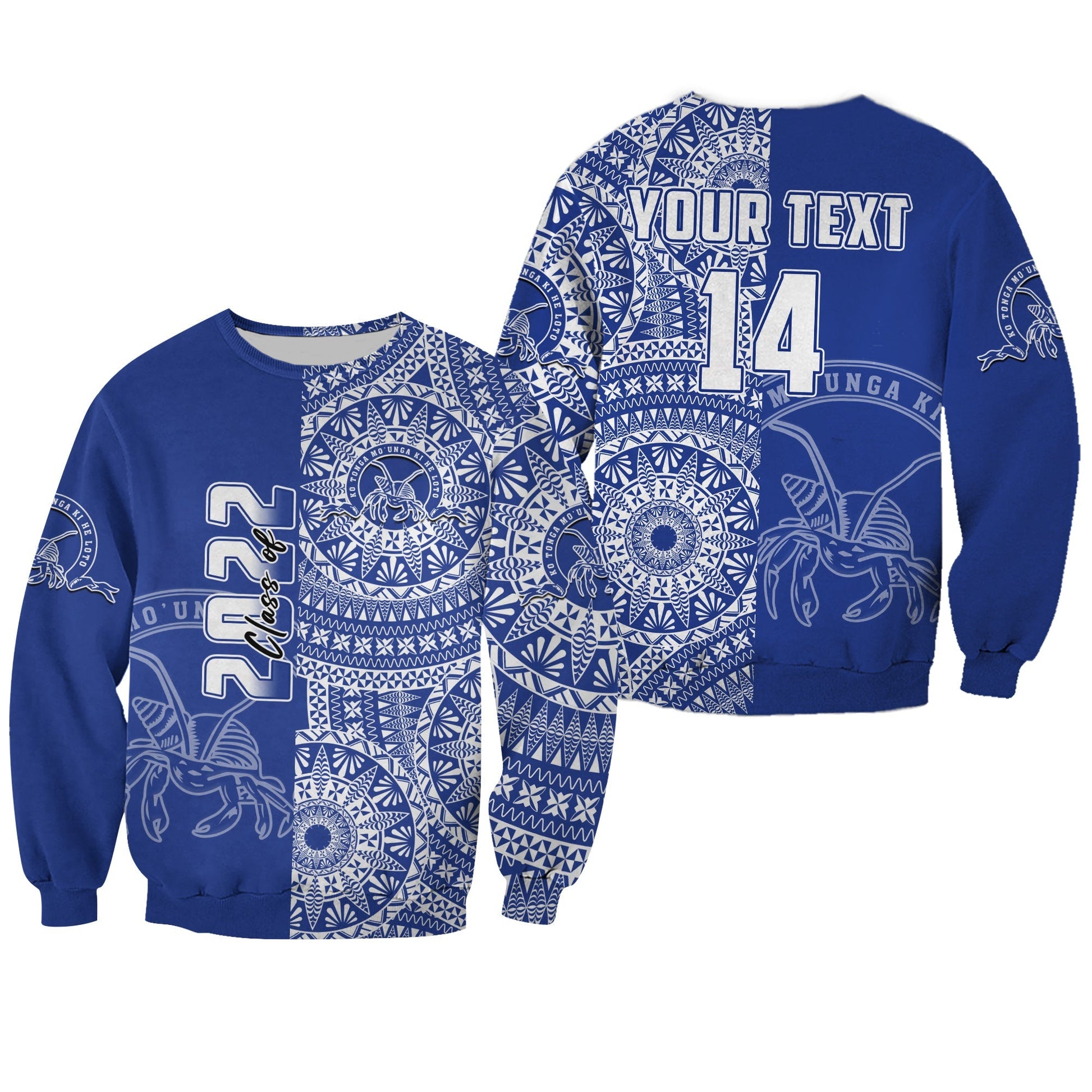 Custom Text And Number Tupou Tonga College Sweatshirt Class Of Year Tongan Ngatu Pattern