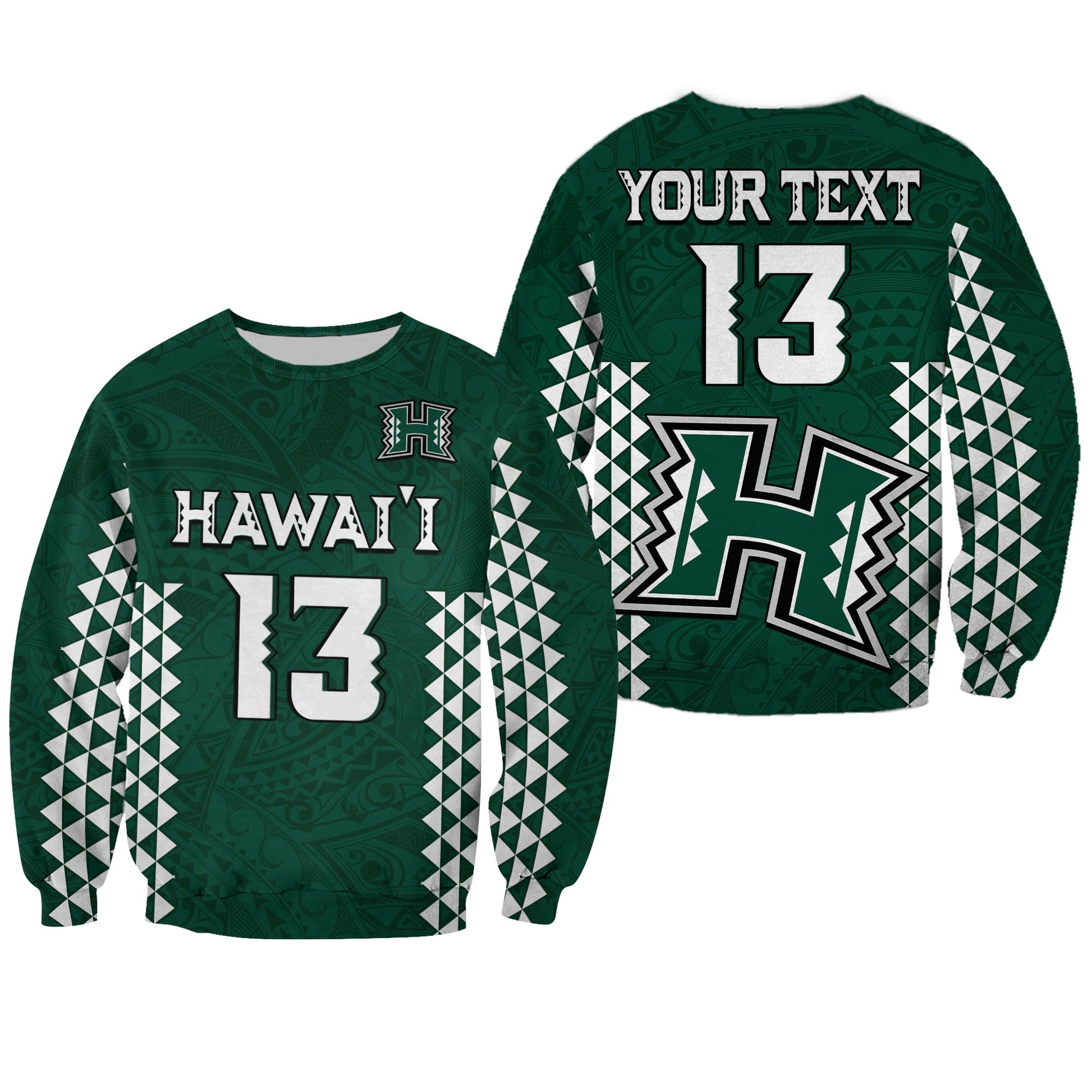 Custom Text and Number Hawaii Football Sweatshirt Kakau Warrior Be Stronger