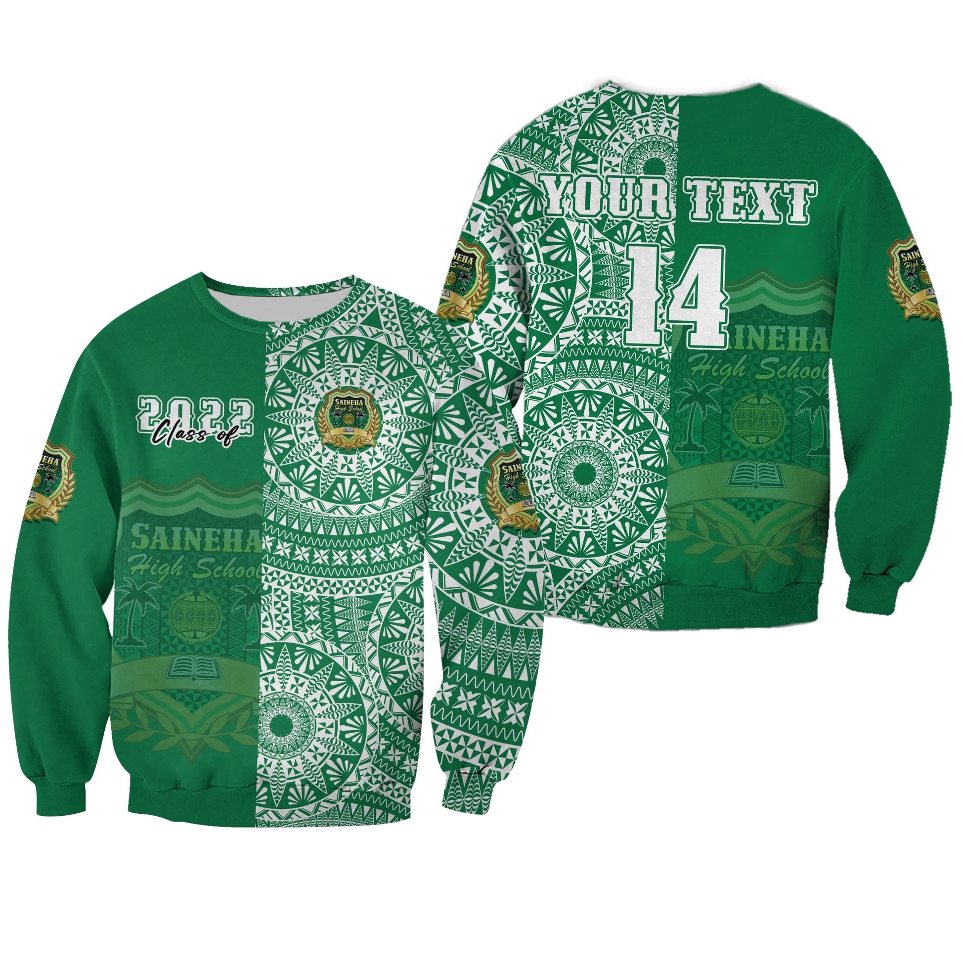 Custom Text And Number Tonga Saineha High School Sweatshirt Class Of Year Tongan Ngatu Pattern