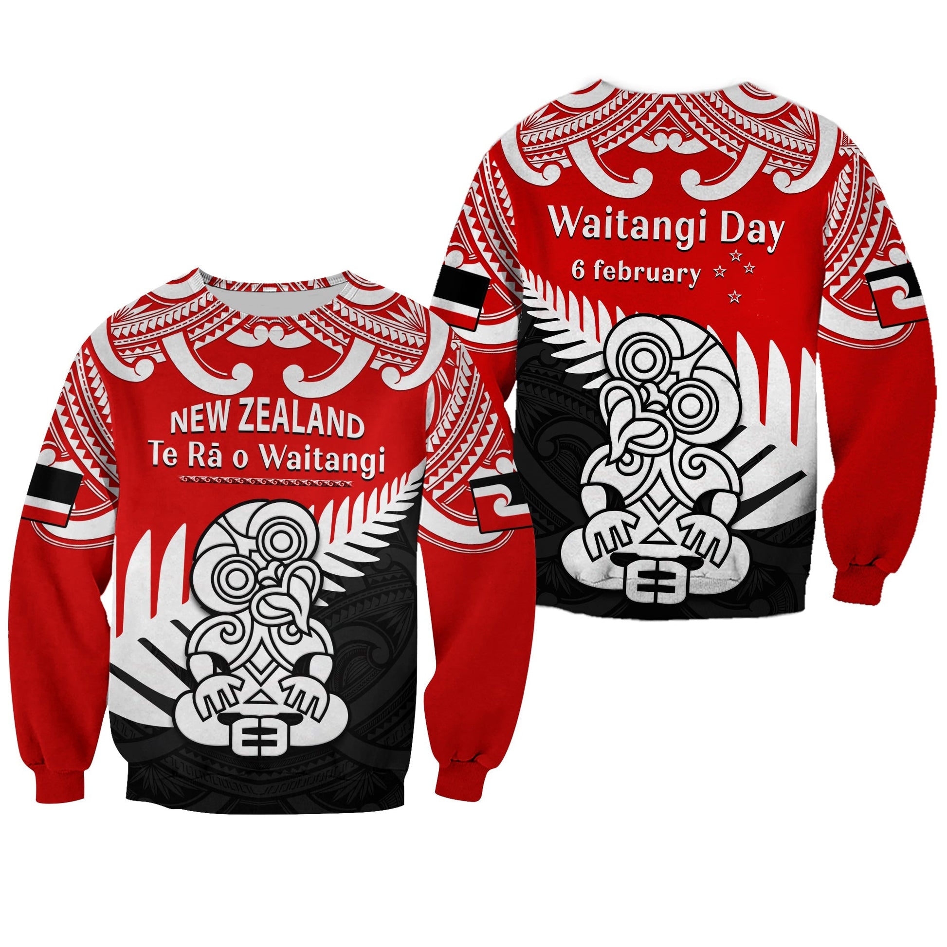 Waitangi Day Sweatshirt Tino Rangatiratanga Flag With Tiki Maori Fern