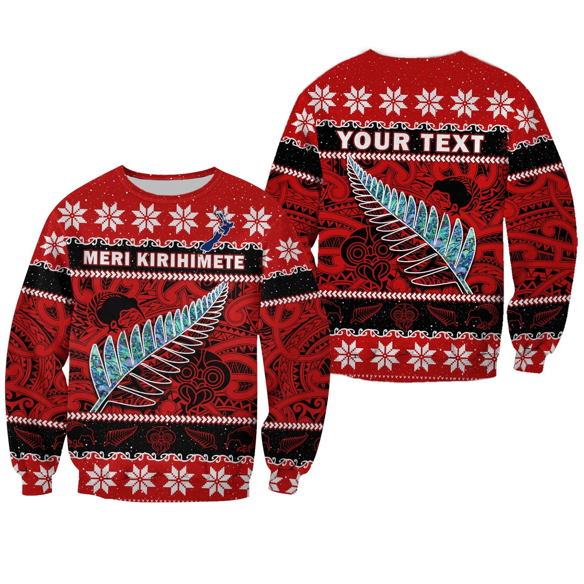 Custom Personalised New Zealand Christmas Sweatshirt Paua Shell Silver Fern Meri Kirihimete