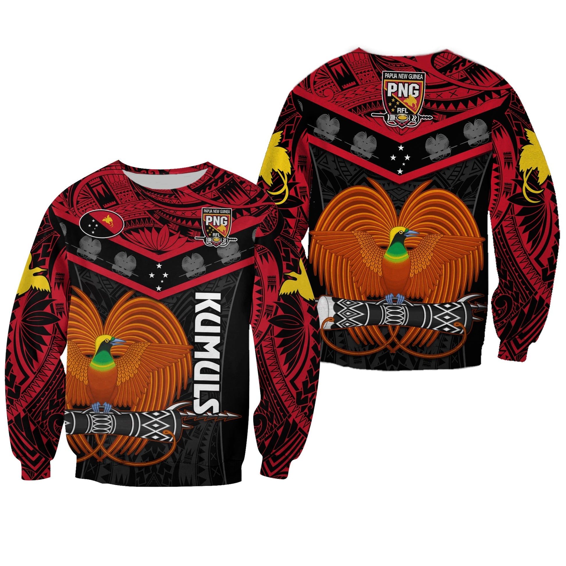Papua New Guinea Rugby Sweatshirt PNG Kumuls Bird Of Paradise Black