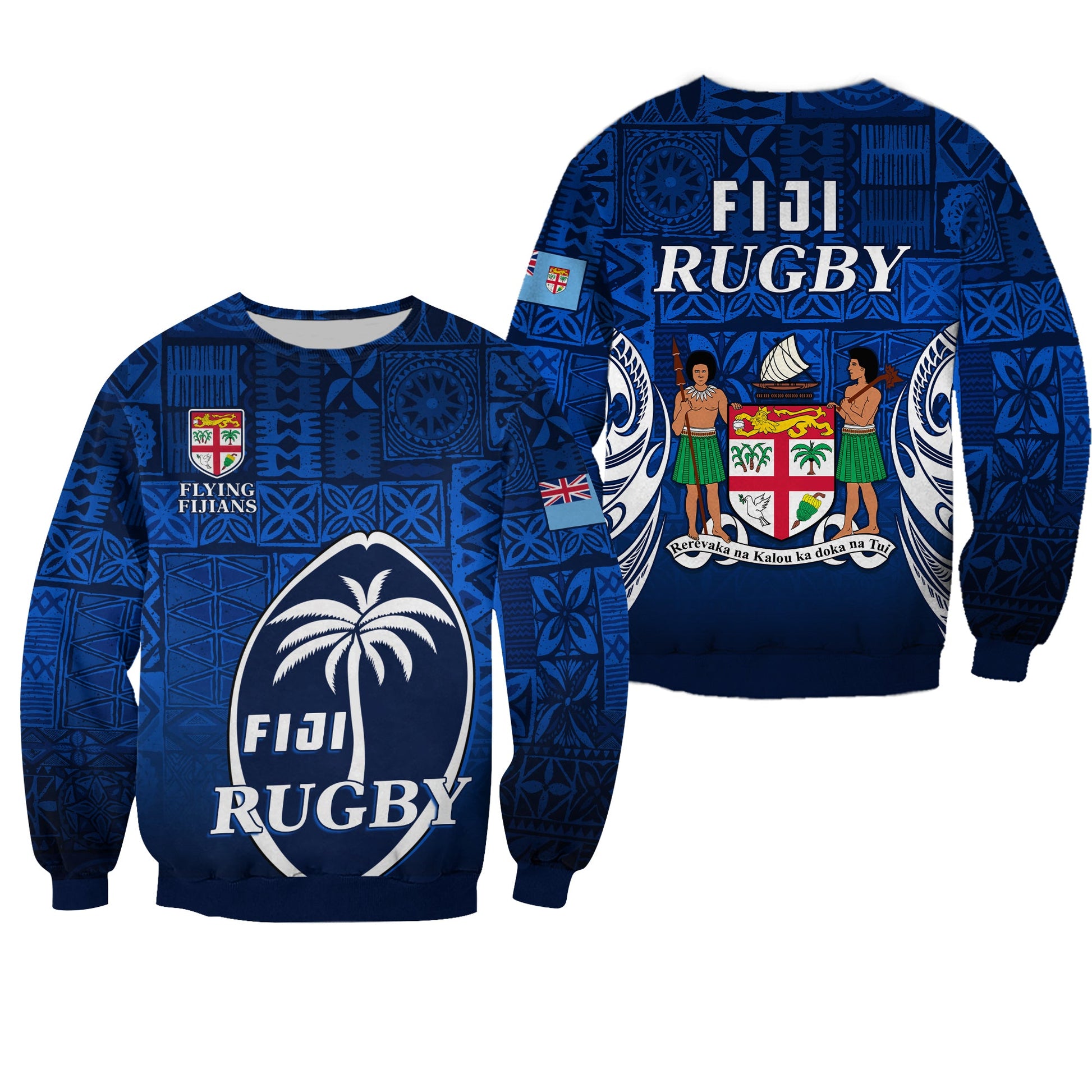 Fiji Rugby Sweatshirt Flying Fijians Blue Tapa Pattern