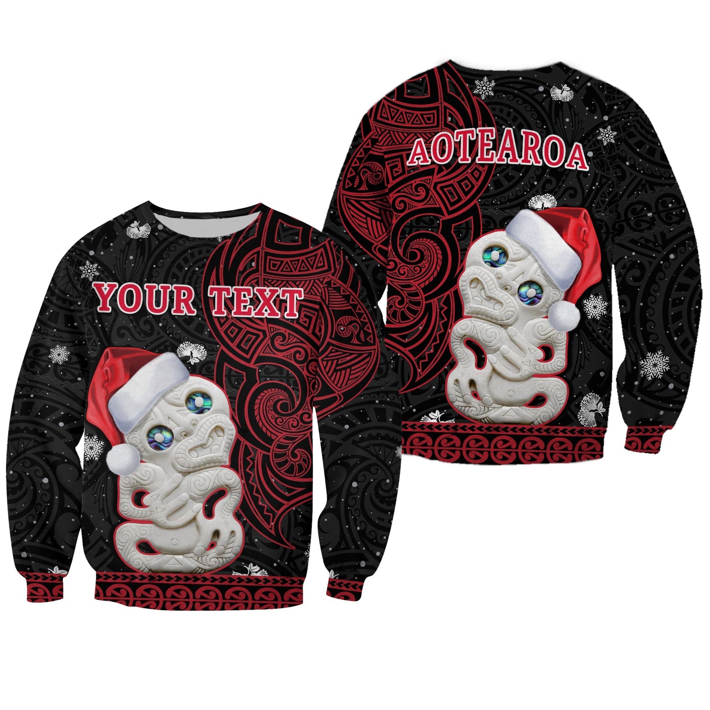 Custom Personalised New Zealand Christmas Sweatshirt Hei Tiki Red Pohutukawa Meri Kirihimete