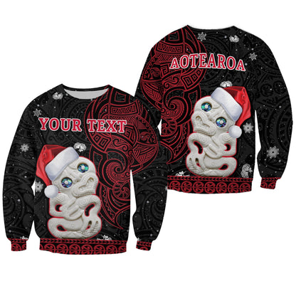 Custom Personalised New Zealand Christmas Sweatshirt Hei Tiki Red Pohutukawa Meri Kirihimete