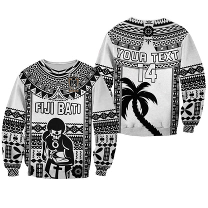Custom Text And Number Fiji Rugby Sweatshirt Pacific The Bati Black Fijian Tapa