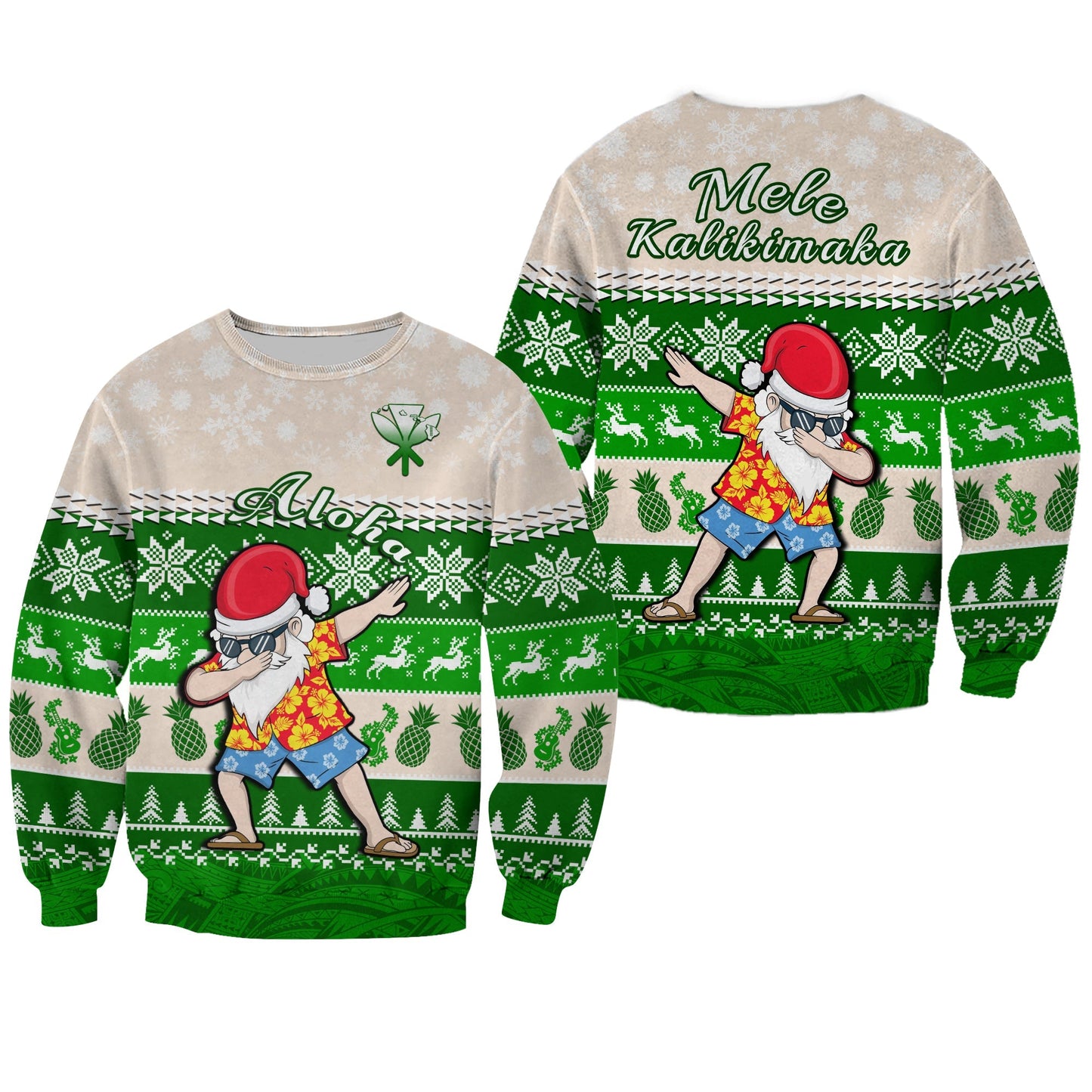 Hawaii Mele Kalikimaka Sweatshirt Dabbing Santa Green Merry Christmas