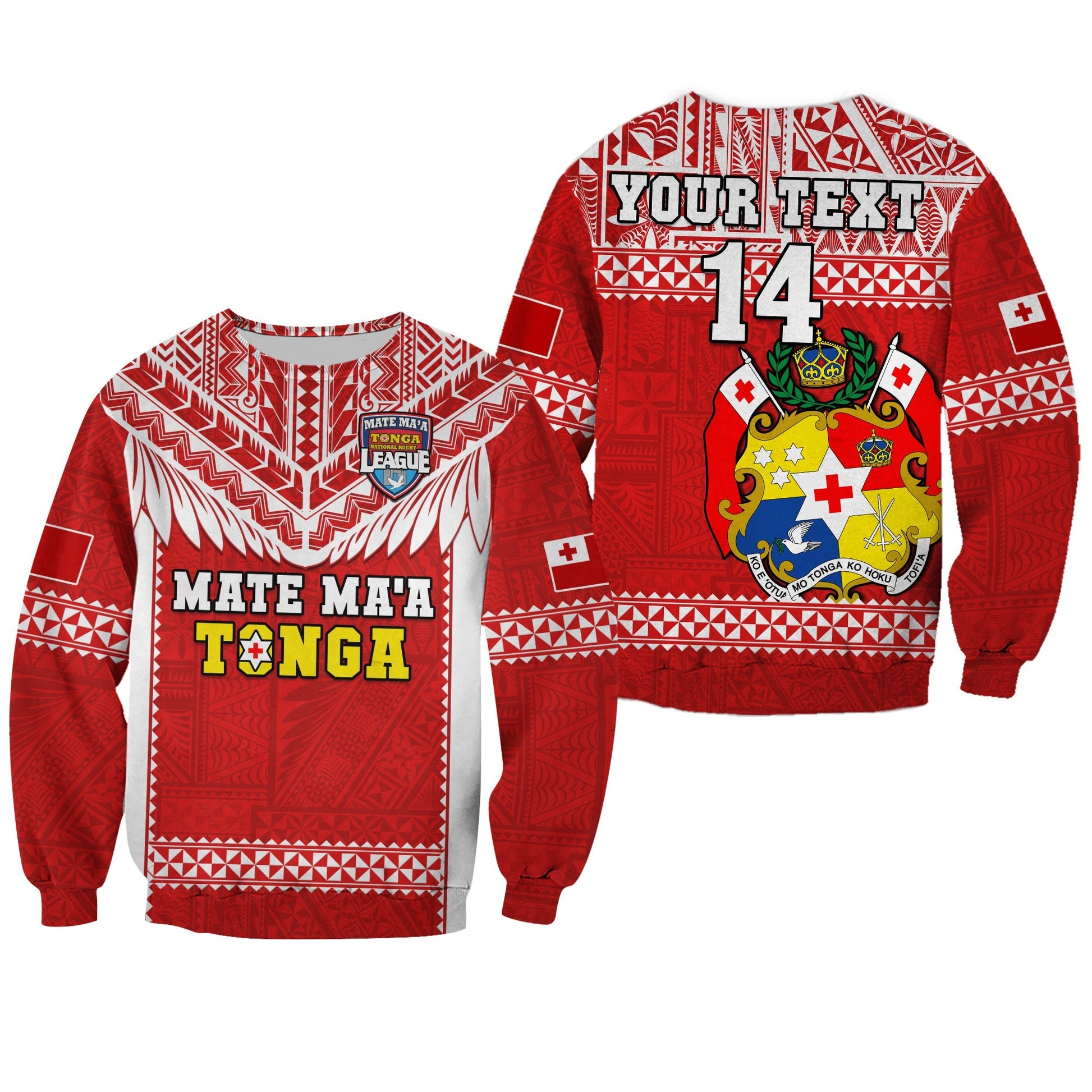 Custom Text And Number Tonga Rugby Sweatshirt Mate Maa Tonga Pacific Ngatu White