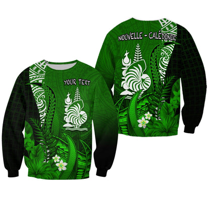 Custom Personalised New Caledonia Sweatshirt Nautilus Green Polynesian Hibiscus