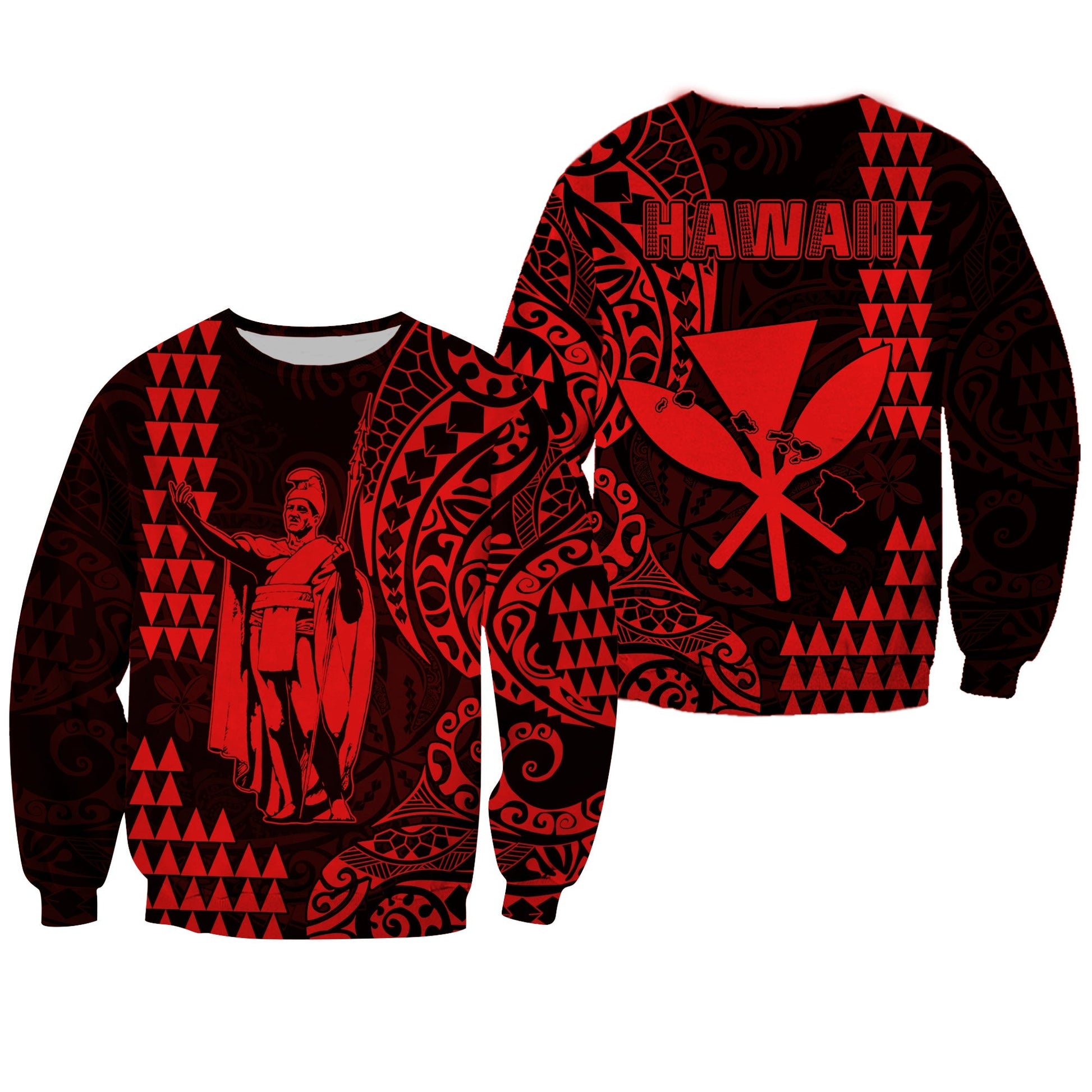 Hawaii Day Kakau Sweatshirt Proud To Be Hawaiian Red King Kamehameha and Kanaka Maoli