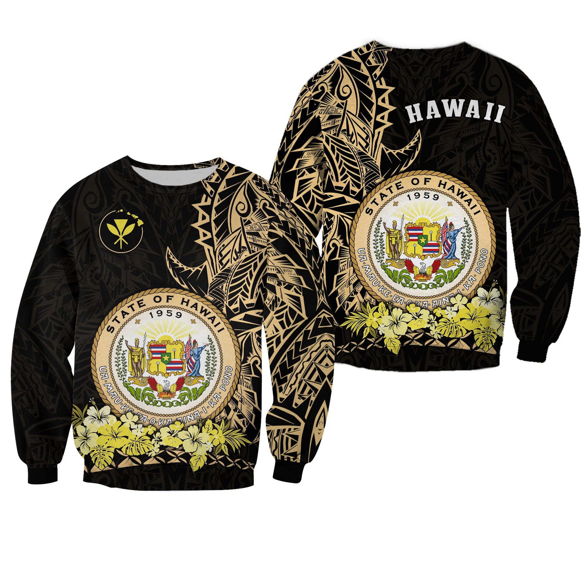 Hawaiian Polynesian Sweatshirt Gold Seal of Hawaii