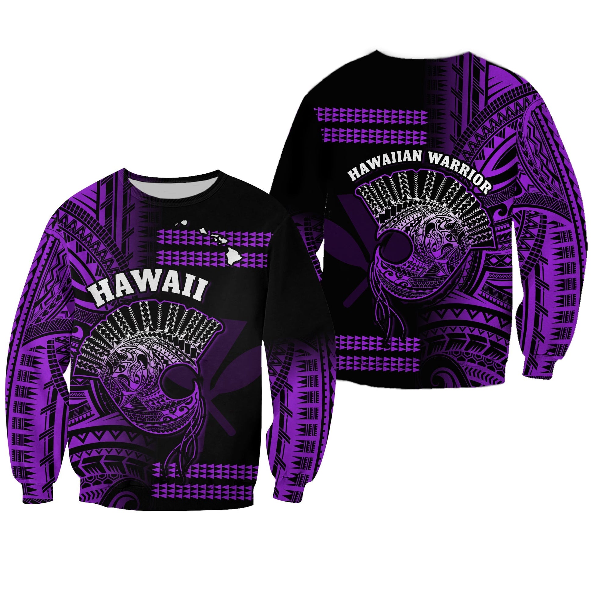 Hawaii Sweatshirt Kakau Warrior Helmet Gradient Purple Polynesian