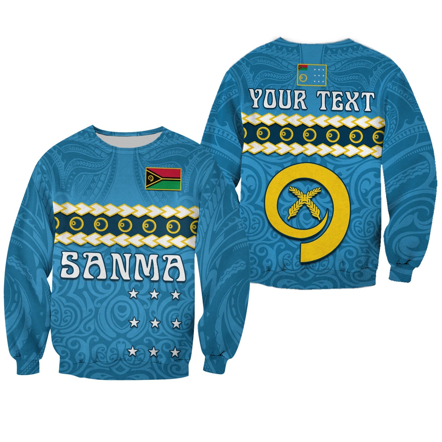 Custom Personalised Sanma Province Sweatshirt Vanuatu Pig Tusk Polynesian Flag Style