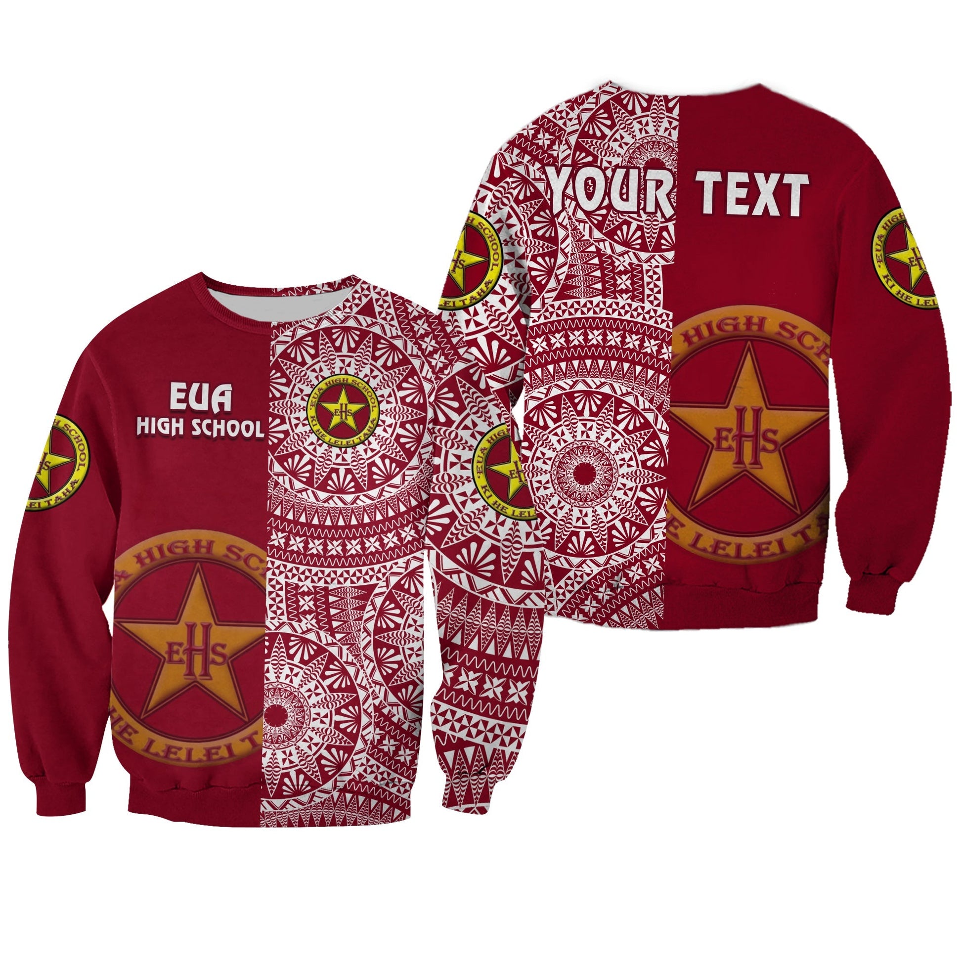 Custom Personalised Tonga Eua High School Sweatshirt Tongan Ngatu Pattern