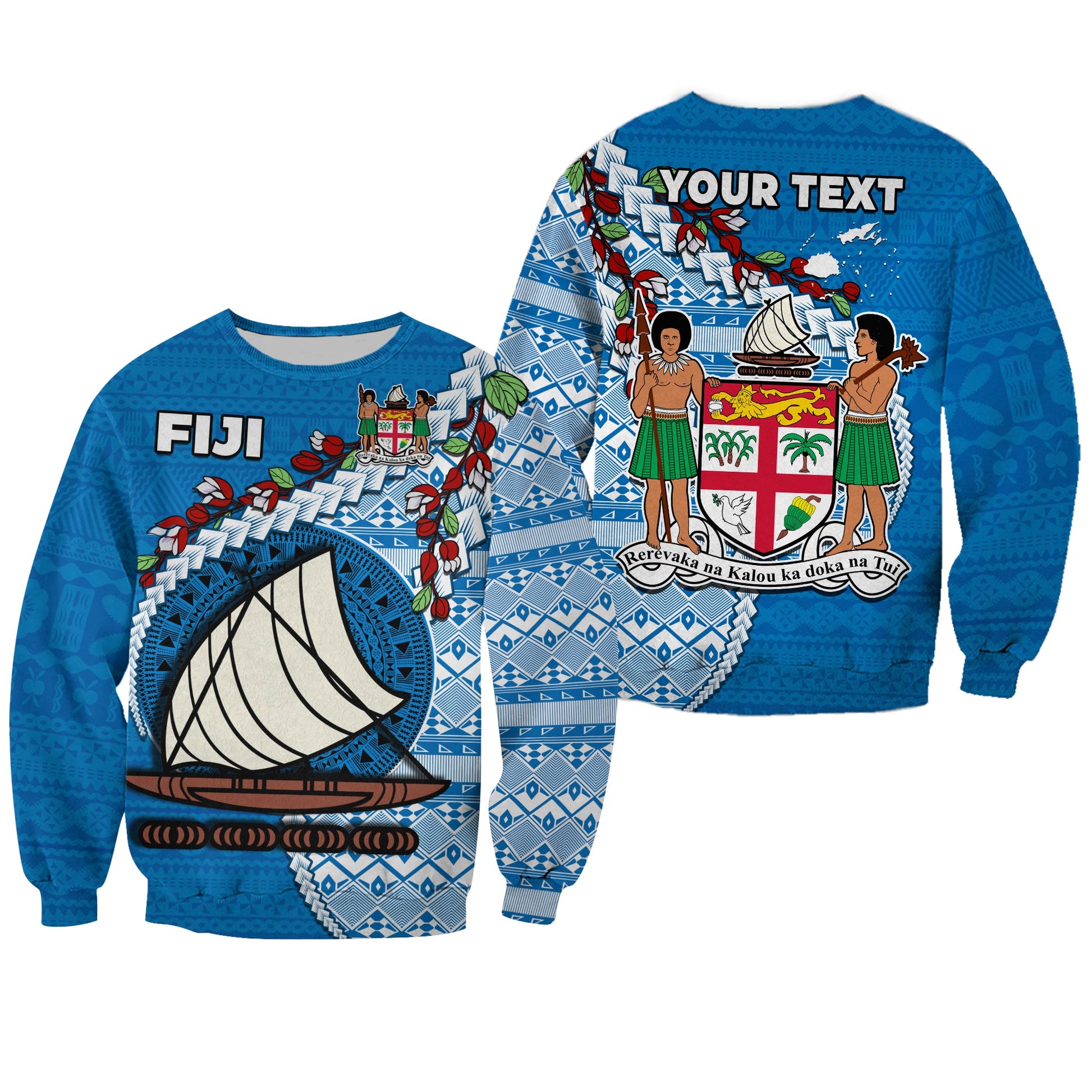 Fiji Sweatshirt Fijian Drua Mix Tagimaucia Flower Blue Style