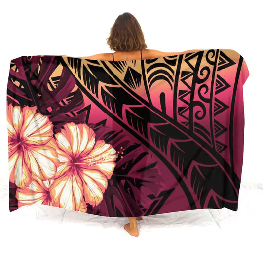 Vintage Hibiscus Flower Tribe Printed Women's Sarong Beach