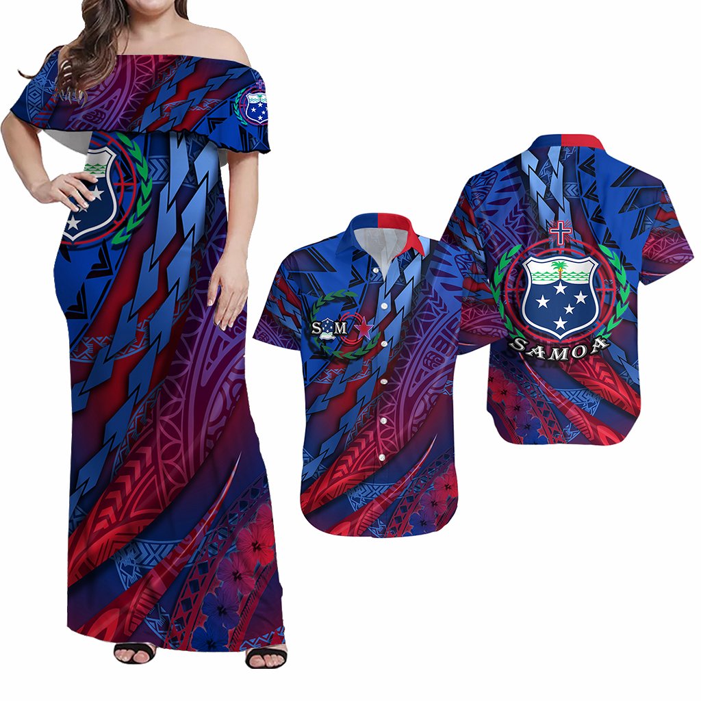 Matching Outfits For Couples Combo Samoa Dress and Hawaiian Shirt Gradient Artsy