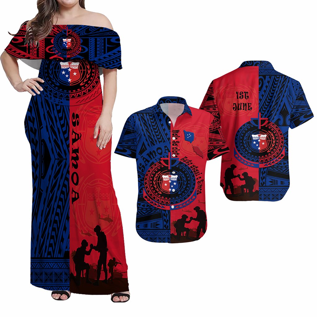 Matching Outfits For Couples Combo Samoa Independence Day Dress and Hawaiian Shirt