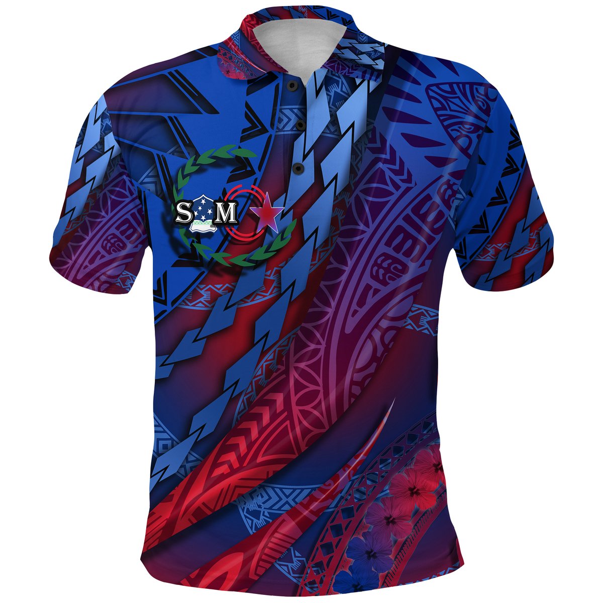 Samoa Polo Shirt Artsy Style - Mixed Blue
