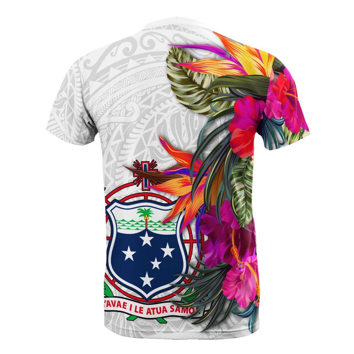 Samoa T - Shirt Hibiscus Polynesian Pattern White